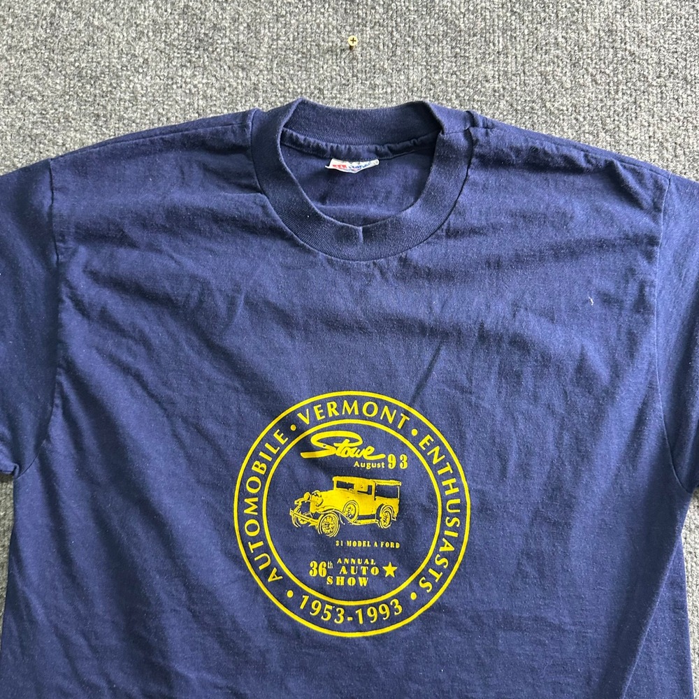 Hanes T-Shirt Mens Size Large Navy Blue Vintage 1993 Vermont Car Show